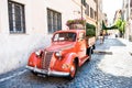 Vintage red pickup on street in Trastevere Royalty Free Stock Photo