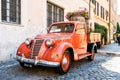 Vintage red pickup on street in Trastevere Royalty Free Stock Photo