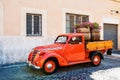 Vintage red pickup on street in Trastevere Royalty Free Stock Photo