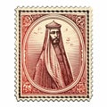 Vintage Red Stamp Of The Ruler Of Amman: Mid-century Illustration With Qajar Art Influence