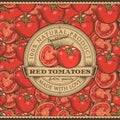 Vintage Red Tomatoes Label On Seamless Pattern