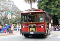 Vintage red trolley car, Monterey.