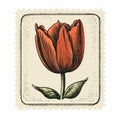 Vintage Red Tulip Stamp Illustration With Bold Texture Royalty Free Stock Photo