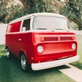 Vintage red van in the yard. Royalty Free Stock Photo