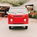 Vintage red van in the yard. Royalty Free Stock Photo