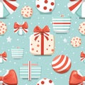 Vintage red and white christmas seamless pattern with solid pastel colors in vector style Royalty Free Stock Photo