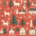 Vintage red and white christmas seamless pattern with solid pastel colors in vector style Royalty Free Stock Photo