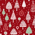 Vintage red and white christmas seamless pattern with solid pastel colors in vector style Royalty Free Stock Photo