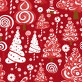 Vintage red and white christmas seamless pattern with solid pastel colors in vector style Royalty Free Stock Photo