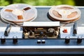 Vintage reel-to-reel recorder outdoors Royalty Free Stock Photo