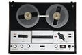 Vintage reel to reel tape recorder on white background.Retro tape recorder from the USSR Royalty Free Stock Photo