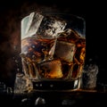 Vintage Refinement: A Watercolor Whiskey Glass with Ice, Enhanced with AI Generated Elegance