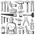 Vintage Repair Workshop Icon Set Royalty Free Stock Photo