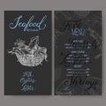 Restaurant menu template with sketch of seafood basket