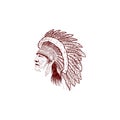 Vintage Retro American Native Indian Chief Headdress Illustration Design