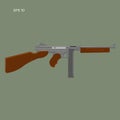 Vintage retro american sub-machine gun vector illustration. Old famous gangster armament.