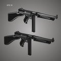 Vintage retro american sub-machine gun vector illustration. Old famous gangster armament.