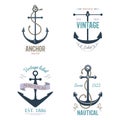 Vintage retro anchor badge vector sign sea ocean graphic element nautical anchorage symbol illustration Royalty Free Stock Photo