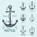 Vintage retro anchor badge vector sign sea ocean graphic element nautical anchorage symbol illustration Royalty Free Stock Photo