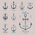Vintage retro anchor badge vector sign sea ocean graphic element nautical anchorage symbol illustration Royalty Free Stock Photo
