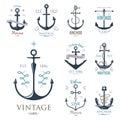 Vintage retro anchor badge vector sign sea ocean graphic element nautical anchorage symbol illustration Royalty Free Stock Photo