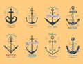 Vintage retro anchor badge vector sign sea ocean graphic element nautical anchorage symbol illustration Royalty Free Stock Photo