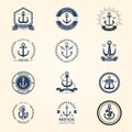 Vintage retro anchor badge vector sign sea ocean graphic element nautical naval symbol illustration