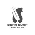 Vintage Retro Angry Bear hold Surf Board for Surfing Sport Club Logo Design