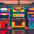 1587 Vintage Retro Arcade: A retro and vintage-inspired background featuring a retro arcade scene with arcade machines, neon lig