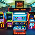 1587 Vintage Retro Arcade: A retro and vintage-inspired background featuring a retro arcade scene with arcade machines, neon lig