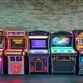 1587 Vintage Retro Arcade: A retro and vintage-inspired background featuring a retro arcade scene with arcade machines, neon lig