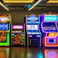 1587 Vintage Retro Arcade: A retro and vintage-inspired background featuring a retro arcade scene with arcade machines, neon lig