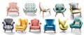 Vintage retro armchair set collection Vector watercolor. Modern style furniture. Old effect designs