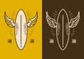 Vintage art design of a surf board with extra wings