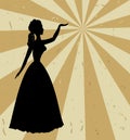 Vintage retro background with black silhouette