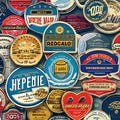 1907 Vintage Retro Badges: A retro and vintage-inspired background featuring vintage badges with retro illustrations, typography