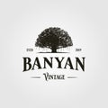 Vintage retro banyan tree logo vector icon illustration