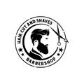 Vintage retro barbershop badge logo. Stamp or seal sticker design template