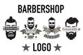 Vintage retro barbershop logo, label, emblem and badgesisolated on white vector illustration.