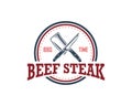 Vintage Retro Beef Steak, Butchery Label Stamp Logo design vector Royalty Free Stock Photo