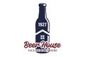 Vintage Retro Bottle with House for Craft Beer Brewing Tavern Saloon Bar Logo Design