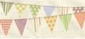 Vintage retro bunting on crumbled material panel