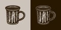 Vintage retro camping adventure travel outdoor element. Metal mug cup. Can be used for emblem, logo, badge, label. mark, poster or Royalty Free Stock Photo