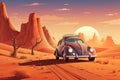 Vintage Retro car desert. Generate Ai Royalty Free Stock Photo