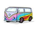 Vintage Retro car. Hand drawn image of hippie transport with airbrushing. Royalty Free Stock Photo