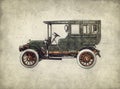 Vintage retro car hatching hand drawing. Green antique automobile