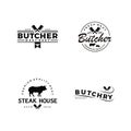 Vintage Retro Cattle Bull Angus Beef, pork Meat Grill Barbeque barbecue bbq, Butcher, Butchery with crossed cleavers cross label