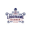 Vintage retro classic barbershop logo VECTOR, hipster saloon gentleman logo icon with pole and decorative element design