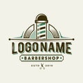 Vintage retro classic barbershop logo VECTOR, hipster saloon gentleman logo icon with pole and decorative element design Royalty Free Stock Photo