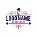 Vintage retro classic barbershop logo VECTOR, hipster saloon gentleman logo icon with pole and decorative element design Royalty Free Stock Photo